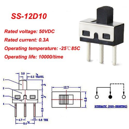Micro Mini Slide Switch SPDT SMD PCB On-OFF 2 Position 3 PIN 50V 0.3A