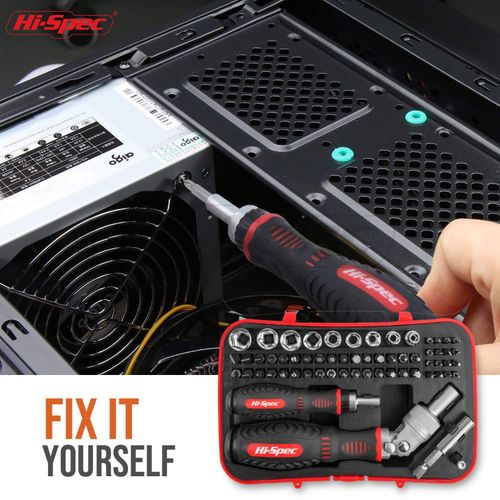 Screwdriver Bits Socket Set 61pc 1/4in Hex Torx, Right-Angle Ratchet - Hi-Spec — image 6