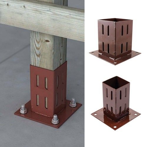 Bolt Down Fence Post Support Shoe Anchor Wedge Grip Brown for 75mm or 100mm Post