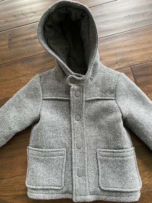 Zara Baby Boy Hooded Wool Blend Coat Pockets Gray Boys 18-24M — image 2