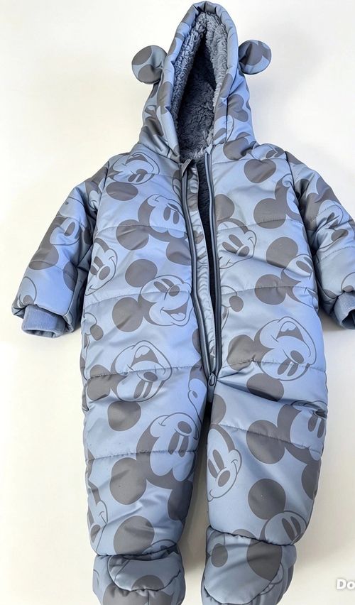 Disney Baby Snowsuit / Pramsuit Blue and Grey Micky Mouse 6-9 Months With Hood — image 5