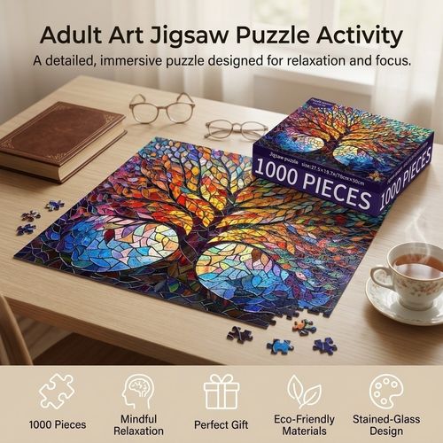 1000 Pieces Stained Glass Jigsaw Puzzle, Beautiful Tree of Life Art Puzzles — image 3