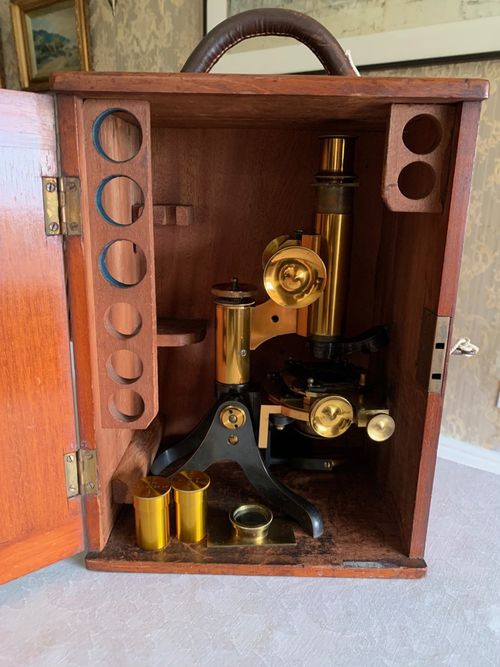 Antique Henry Crouch Histological Brass Microscope - circa 1887, Cased — image 20