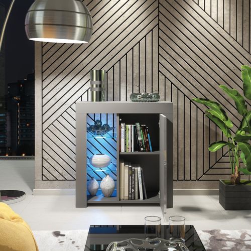Sideboard TV Unit 75cm Modern Cabinet TV Stand High Gloss Doors With Free LED — image 5