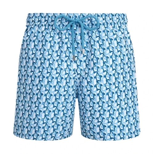 Mens Vilebrequin Moorea Tortues Blue Small Turtles Net Logo Swim Beach Shorts