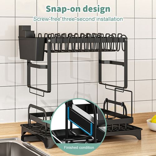2 TIER KITCHEN SINK DISH DRAINER RACK WITH DRIP TRAY CUTLERY HOLDER PLATE RACK — image 7