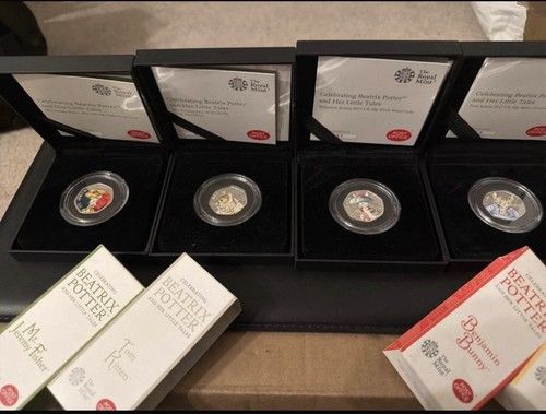 Royal Mint 2017 Beatrix Potter 50p Silver Proof Colour Coin Set 4 Coins