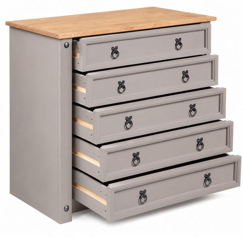 Corona Grey Chest of Drawers 5 Drawer Wax Mexican Solid Pine — image 3