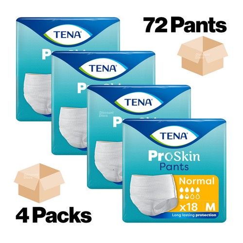 TENA Proskin Pants Normal Medium Incontinence 4 packs of 18 Adult Nappies
