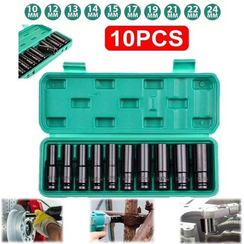 10 pc 1/2" inch Deep Impact Socket Tool Set 10-24mm Metric Garage Workshop 4-39