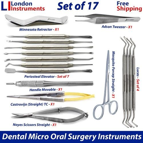 Dental Micro Oral Surgery & Surgical Implant Instruments Kit Set of 17 New CE