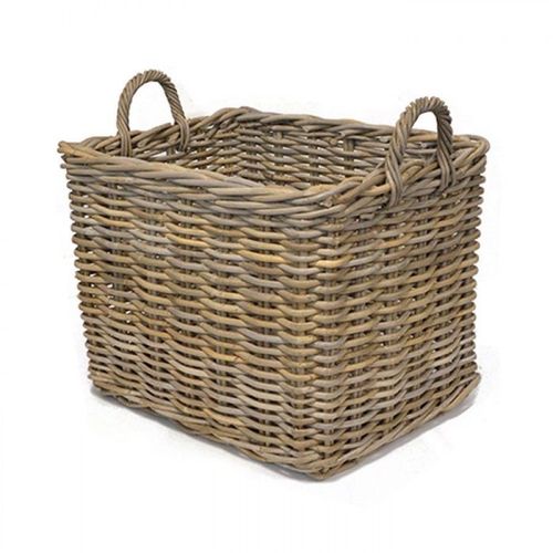 Rectangular Wicker Weave  fire Log toy Storage Basket with Handle - Large, Grey — image 1