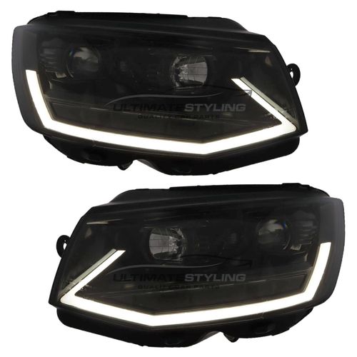 VW Transporter T6 LED DRL Headlights 2015-20 Dynamic Sequential Flashers Black — image 2