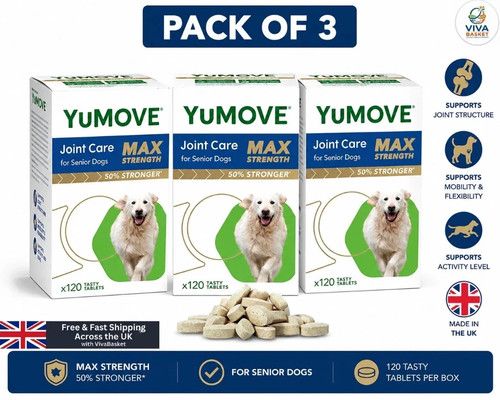 x3 Pack YuMOVE Senior Dog MAX Strength Joint Supplements Lintbells- 360 Tablets