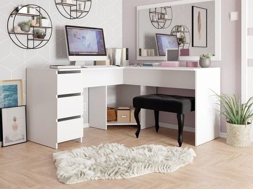Corner Desk FOTYN Vanity Table Home Office L-shaped Computer Drawers Study