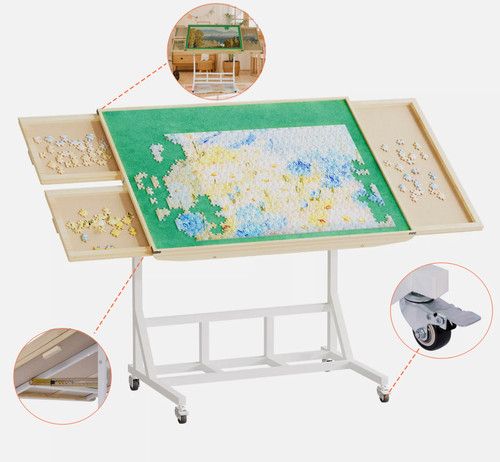 Portable Jigsaw Puzzle Table w/ 3 Big Drawers Non-Slip Surface 1500pc Adjustable