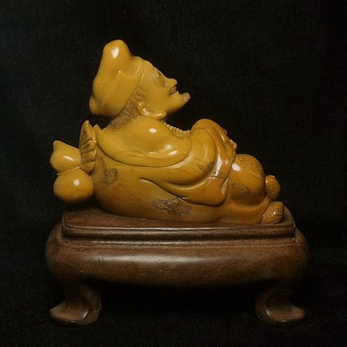 Old 100% Natural China Shoushan Stone Hand Carved Jigong Buddha Statue  L 11 CM — image 6