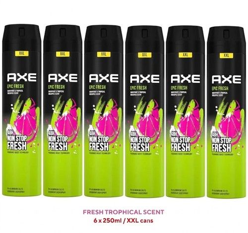 6 x 250ml XXL AXE / LYNX Epic Fresh Tropical Deodorant Body spray