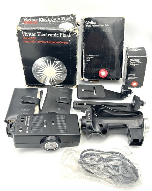 Vivitar 283 Blitz Set + Pistol Grip + Lenses & Filter Kit Boxed — image 1