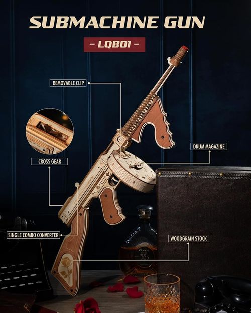 ROKR Thompson Submachine Gun 3D Wooden Puzzle Model Adults DIY Building Toys — image 3