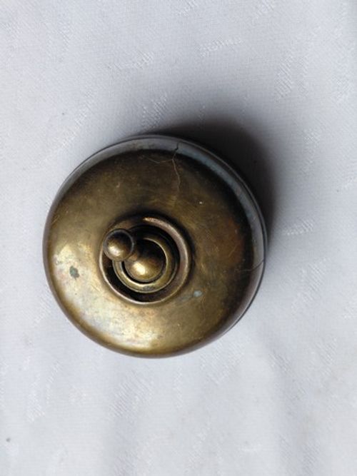 Old Vintage Round Brass & Ceramic Light Switch Toggle (Split In The Brass Spares