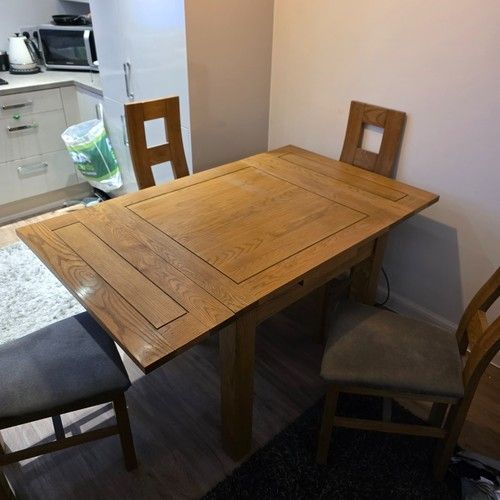 oak furniture Table  4 charcoal oak chairs  6 ft mirror x2  oak   T.V Chest oak