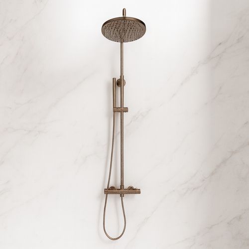 Brushed Bronze Thermostatic Shower Round Head with Adjustable Riser Rail Set — image 1