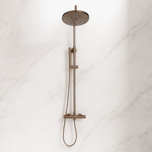 Brushed Bronze Thermostatic Shower Round Head with Adjustable Riser Rail Set