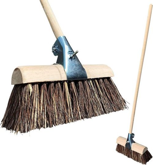 13'' Outdoor Broom Saddle Head Handle Yard Heavy Duty Stiff Bristles Sweeping