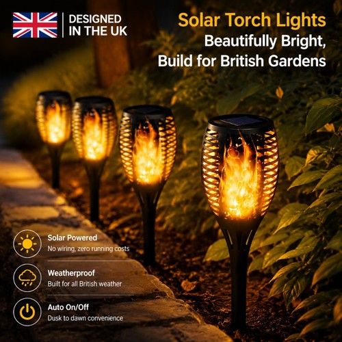 Flame Effect Solar Outdoor Lights Stake Garden Path Flickering LED Torch Lamp~UK