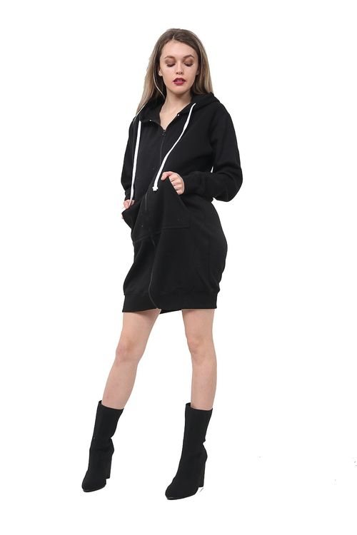 Women Ladies Long Hooded Hoodie Zip Up Pocket Jumper Fleece Coat Sweatshirt top — image 4