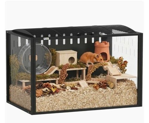 PawHut Hamster Cage Steel Chewproof with Openable Top, Deep Burrow for Dwarf Syr