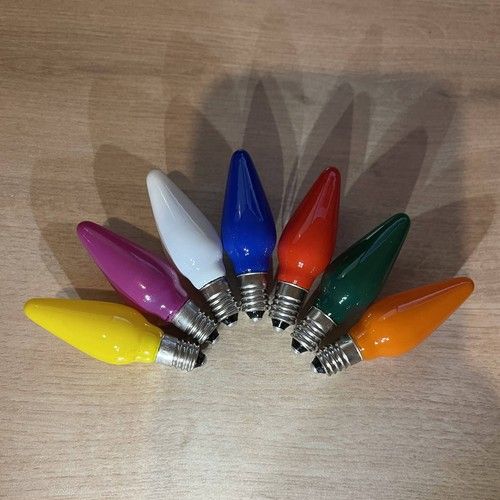 7X Replacement Christmas Light Bulbs 20V 3W E10 Opaque Multi Coloured Small M...