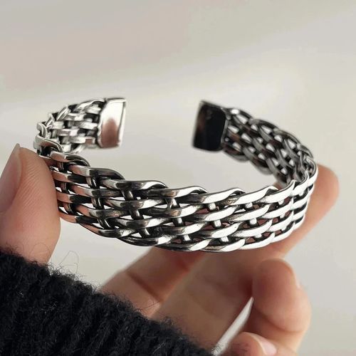 Solid 925 Sterling Silver Mens Heavy Woven Torque Bangle Cuff Bracelet UK NEW — image 3