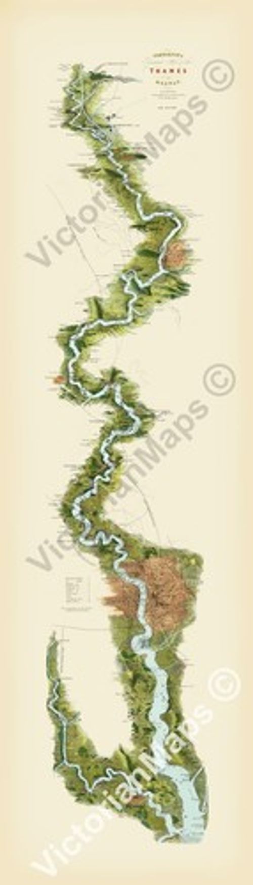 Antique map RIVER THAMES MEDWAY Tombleson's Panoramic 1850 wall art print poster