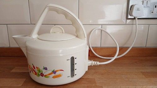Vintage 90s Electric Kettle Retro Harvest Floral Ribbon Pattern Corded Squat WOR