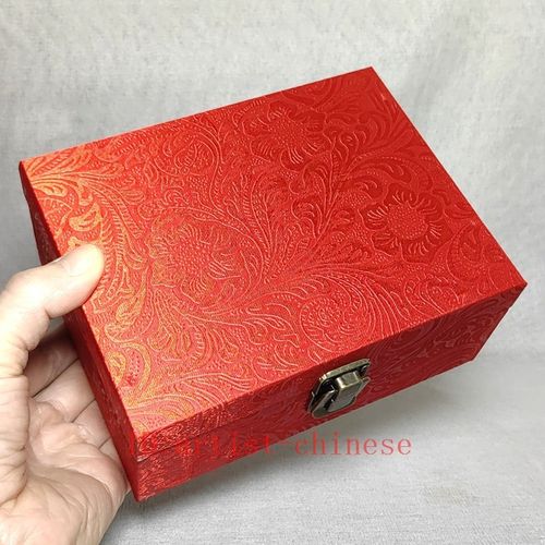 5.9"Collection Old China Gold-rimmed Nanmu Wood Carved Jewelry Box Storage Box — image 16