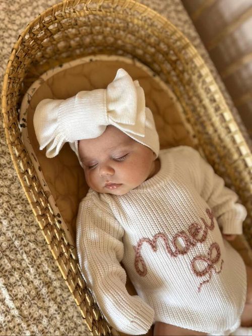 Red, Pink or White Knit Baby Bow Headband Topknot, 0-3m, 100% Organic Cotton — image 3