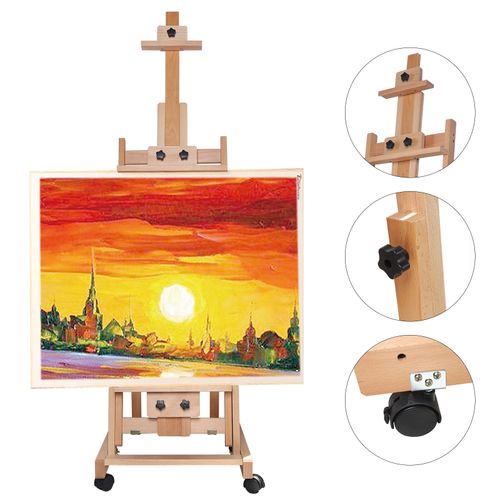 Large Studio H-Frame Easel Painting Floor Beech Wood Adjustable Pro Artist Easel — image 1