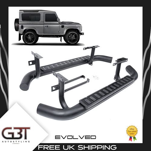 For Land Rover Defender 90 Side Steps Running Boards All Black Fire & Ice Style