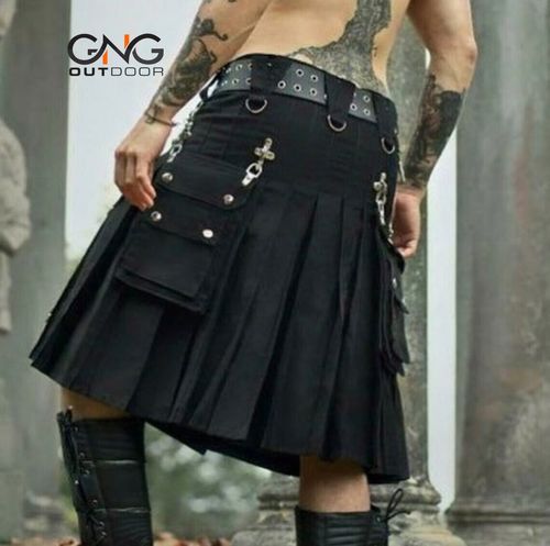 Scottish Black Gothic Tactical Kilt Utility Chain Fashion Kilt For Men 28" - 62" — image 3