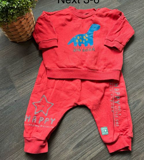 NEXT Red Dinosaur 2pc Outfit Set Sweatshirt & Trousers Cotton 3-6 Months