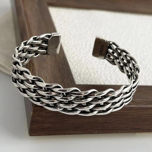 Solid 925 Sterling Silver Mens Heavy Woven Torque Bangle Cuff Bracelet UK NEW — image 4