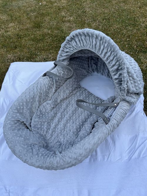 Clair de Lune Grey Palm Moses Basket with Hood, Oval, Boys & Girls — image 3