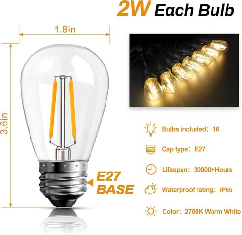 98FT Outdoor String Lights Mains Powered 30 Bulbs Garden String Festoon Lights — image 7