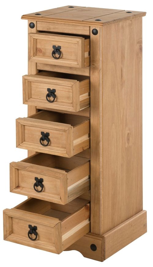 Corona Chest of Drawers 5 Drawer Bedside Narrow Cabinet Table Solid Wood Mexican — image 3