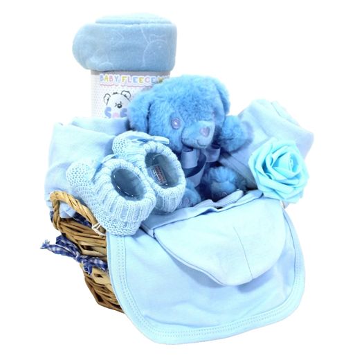 Baby Hamper Gift Set Starter New Born Blanket Mitt Hat Bootee Bib Sock Basket — image 2