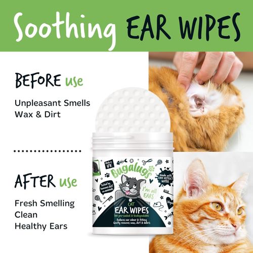 BUGALUGS Cat Ear Cleaner Cat Wipes 100 Biodegradable Stops Head Shaking, Itching — image 5