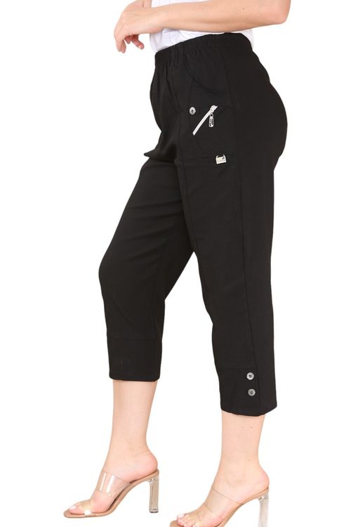 Ladies Summer Three Quarter Stretch Fit Elasticated Trousers Cropped 3/4 Pants — image 2