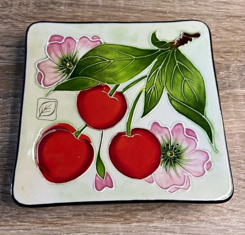 J McCall Blue Sky 2004 Cherry Design Square Ceramic Plate Trivet — image 1